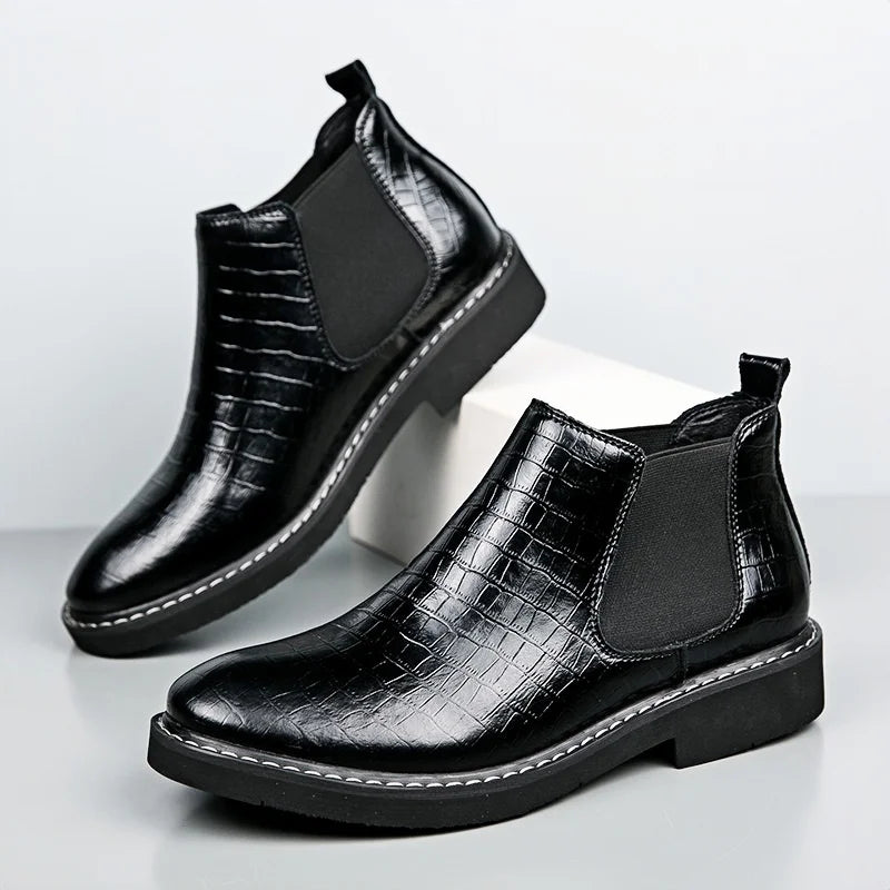 Ankel Boots Men Leather Outdoor Height Increase Insole 6cm Man Elevator Shoes Plus Size 38-48