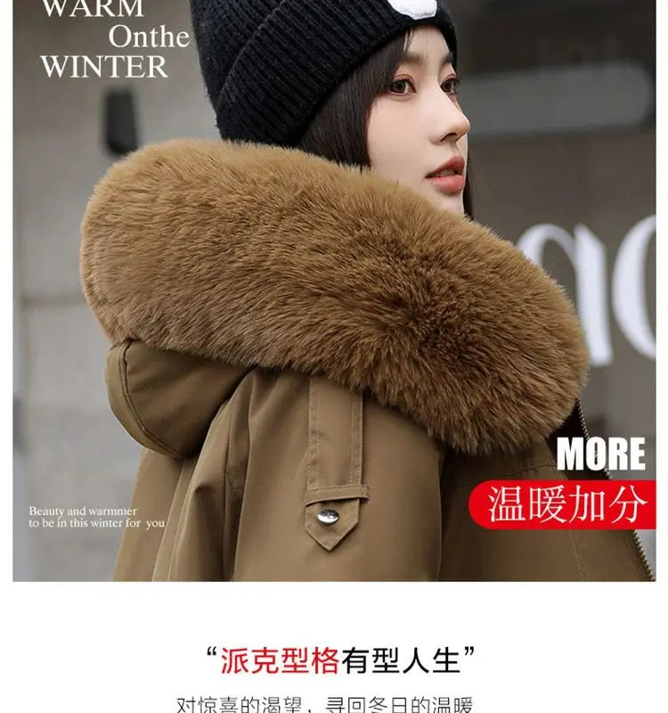 Winter Coat 2024 New Thicken Parker Women's Warm Detachable Inner Down Cotton Jacket Female Loose Warm Hooded Parkas Overcoat
