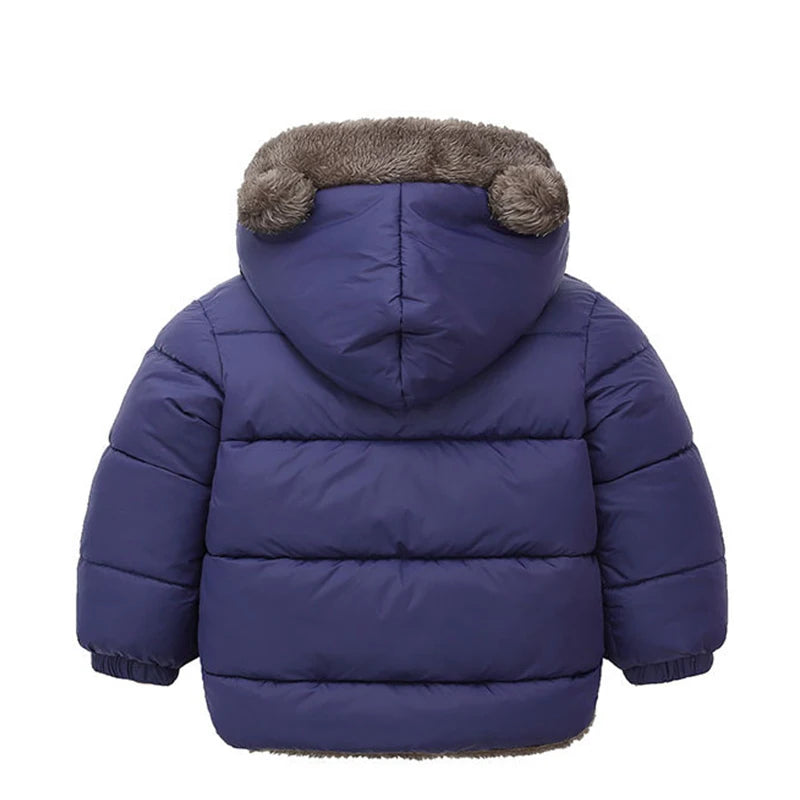 Winter Kids Thick Jacket Boys Girls Cotton-Padded Cashmere Hooded Coat Chilren Fleece Warm Outerwear Clothing for 2 3 4 5 6Years