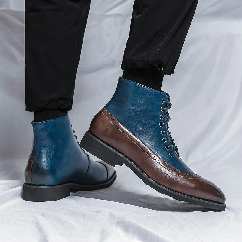 Winter Trend High Top Workwear Shoes Tips Thick Soles for Men's Business Dress Shoes British Style Men's Leather Ankle Boots