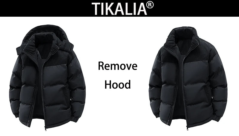 Winter Parka Jacket Men Removable Hood Thicken Keep Warm Cold Weather Windproof Coats Patchwork Cotton Padded Puffer Jacket