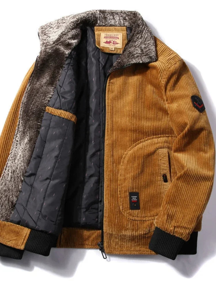 LIBIELIY Male Thermal Windbreaker Plus Size Men's Warm Winter Corduroy Jackets And Coats Fur Collar Winter Casual Jacket Outwear