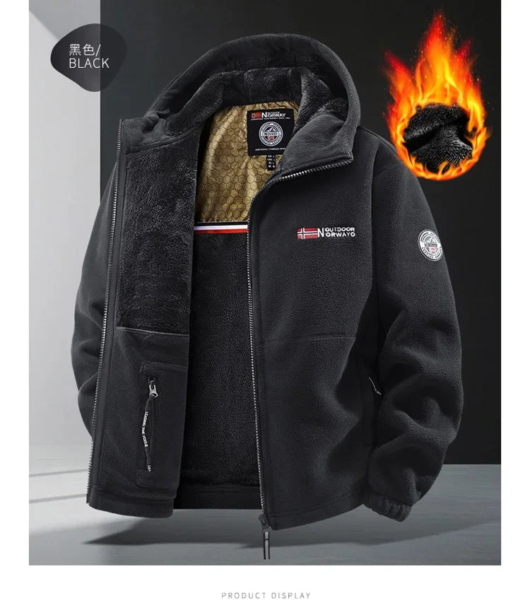 COMXZ 2025 Winter Fleece Jacket Mens England Thick Wool Coat Normcore Design Warm Fashion Hooded Jackets Snow Ski Suit Hoodie