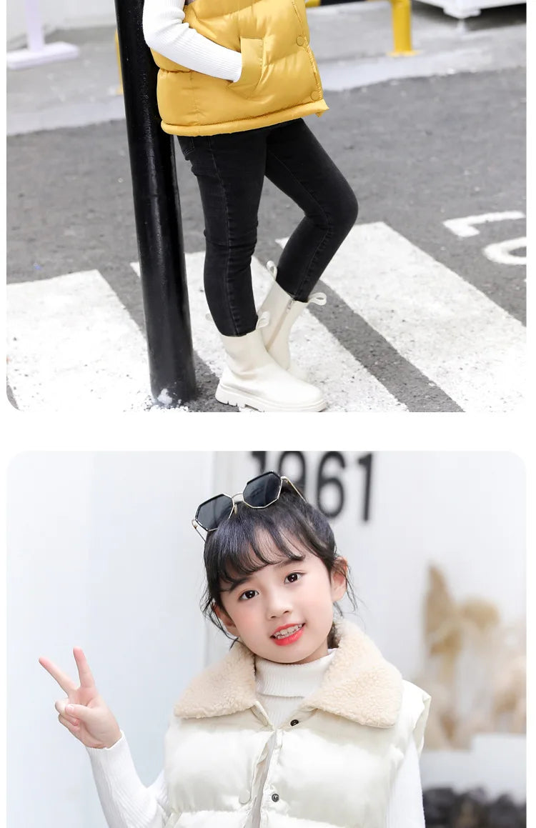 Autumn Winter New Boys Girls Sleeveless Hooded Vest Jacket Cartoon Print Coat Kids Warm Vest Outwear Clothes