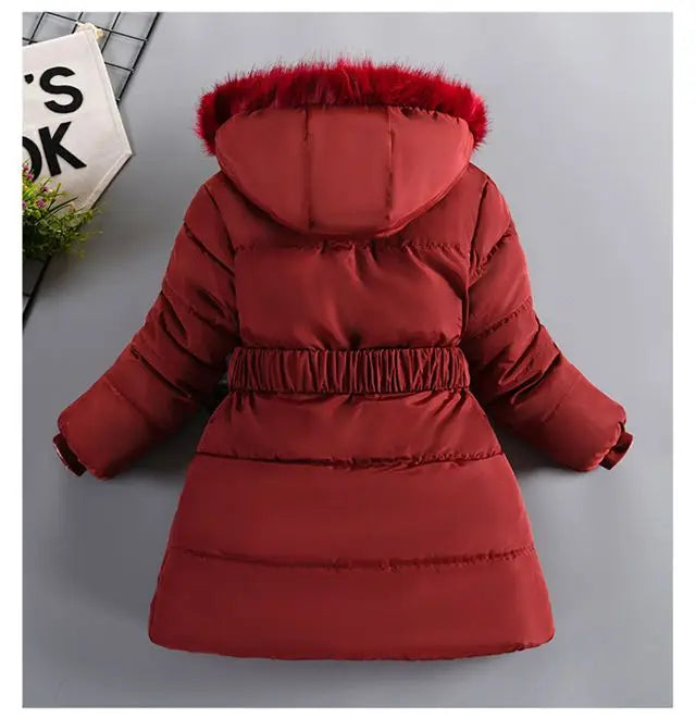 Thick Keep Warm Winter Girls Jacket Detachable Hat Plush Collar Hooded Padded Lining Coat For Kids Children Birthday Present
