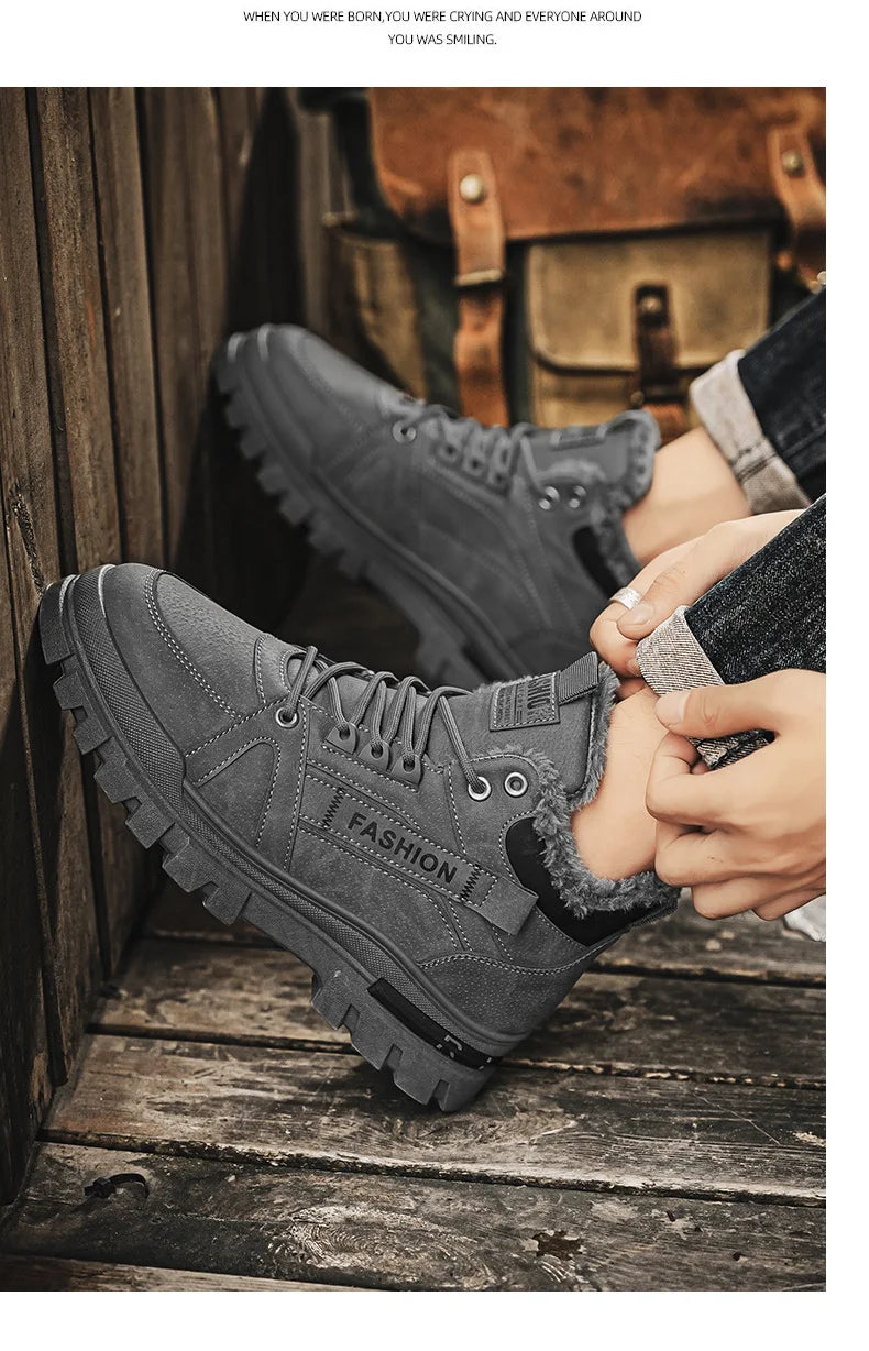 Winter Sneakers Men's New Warm Cotton Boots with Thick Soles Versatile Snow Anti Slip Outdoor Leisure Hiking Cotton Shoes Botas