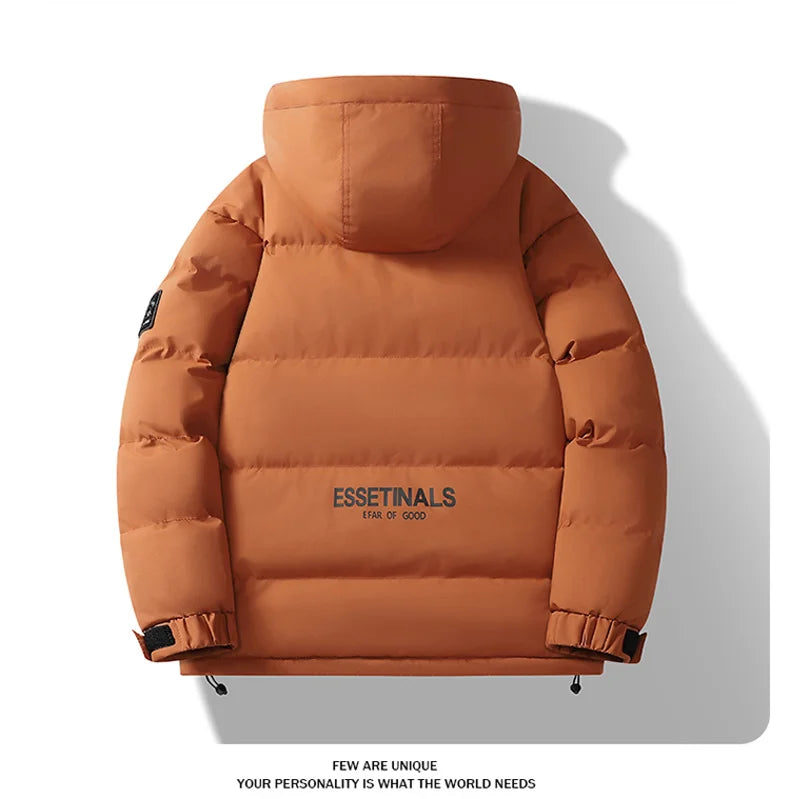 Fashion Trend with Hood Parkas for Men Quality Comfortable Thicken Warm Outerwear Solid Color Windproof Male Clothes Winter New