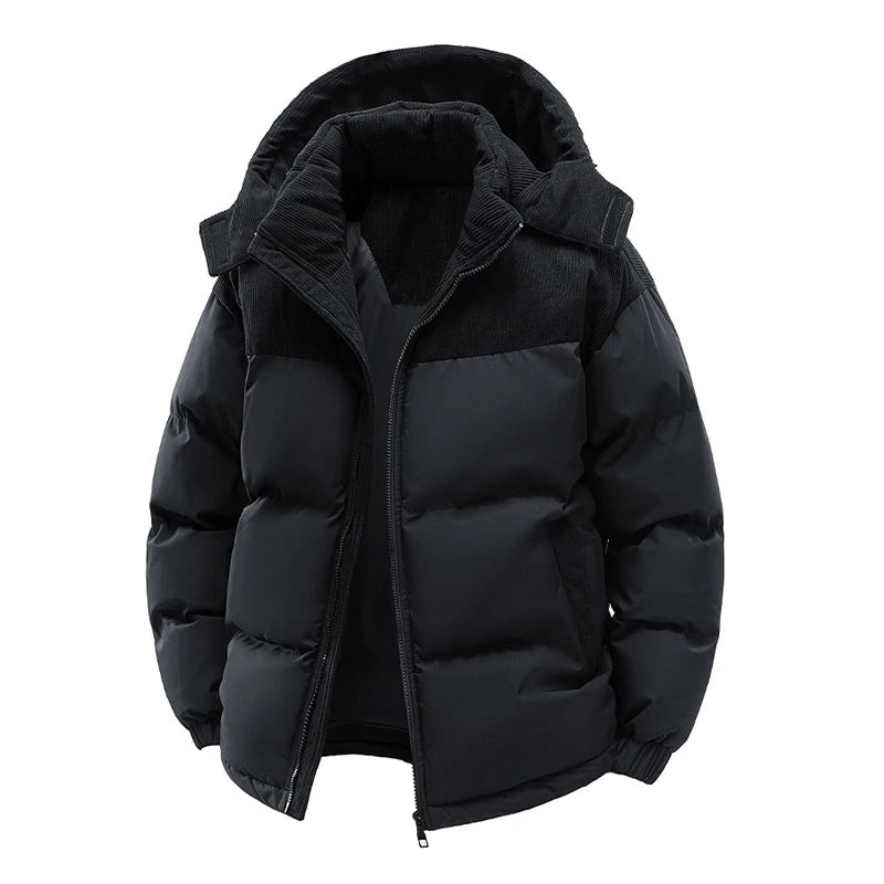 Winter Parka Jacket Men Removable Hood Thicken Keep Warm Cold Weather Windproof Coats Patchwork Cotton Padded Puffer Jacket
