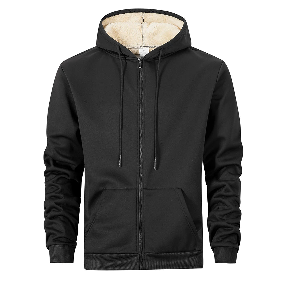 Winter Men's Jackets Thickened Fleece Lining Warm Jackets Sweatshirt Coat Men Cardigan  Zip Up Hooded Jackets Windproof Coat