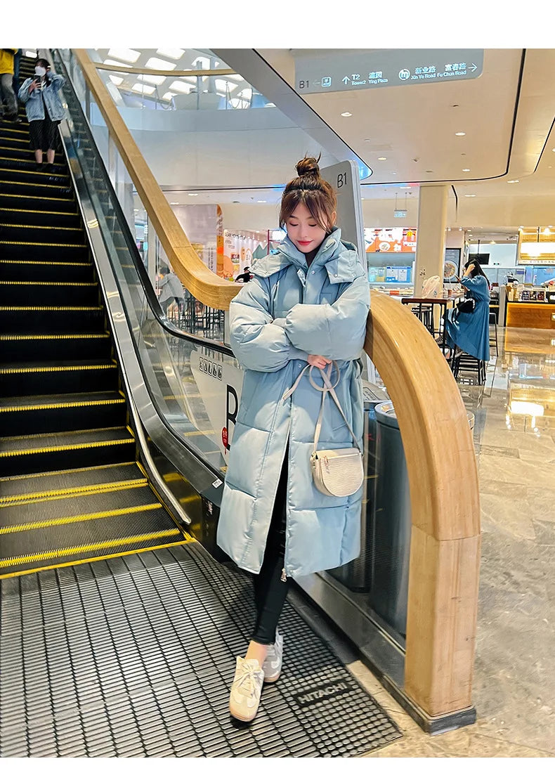 Vielleicht 2025 Korean Jacket Women Winter X-long Parkas Solid Hooded Thicken Warm Female Snow Wear Coat Padded Loose Clothes