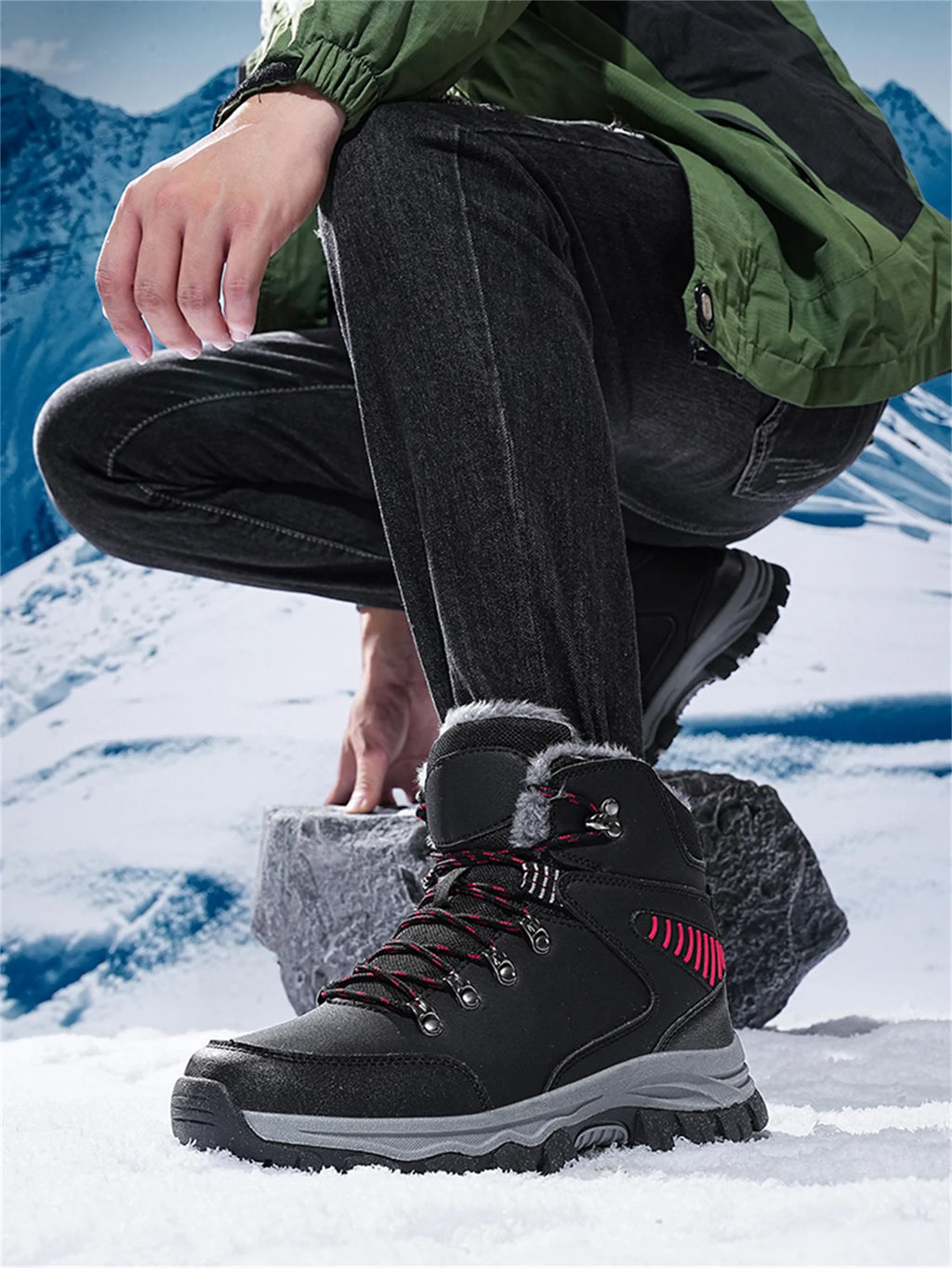 Mens Winter Snow Boots Durable Slip-resistant Windproof High-Top Sneakers Warm Comfortable Casual Shoes for Outdoor Activities