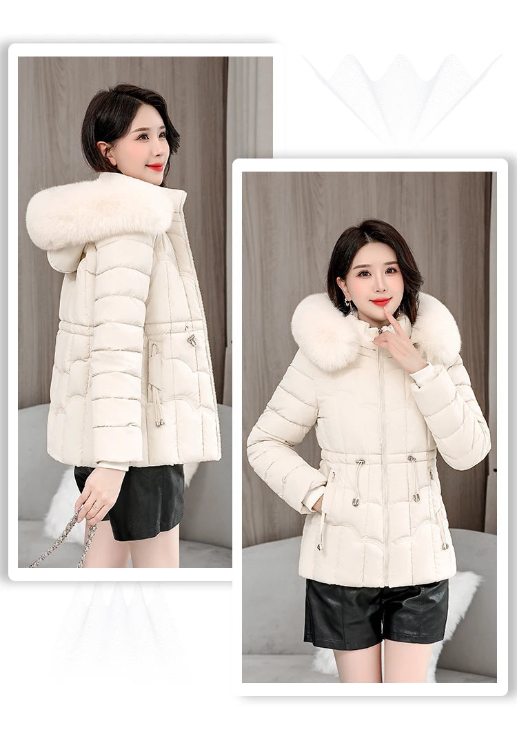 Winter 2025 New Down Jacket Women Parkas Fashion High-Quality Warm Cotton Padded Coat Ladies Short Overcoat Hooded Overwear Tops