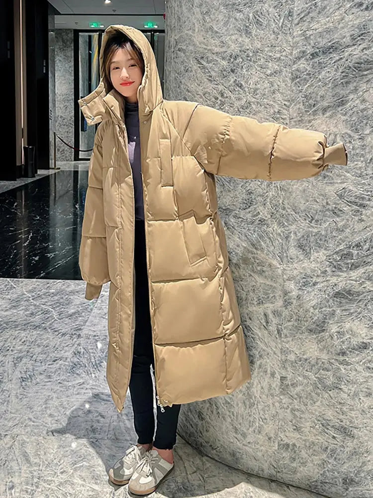 Vielleicht 2025 Korean Jacket Women Winter X-long Parkas Solid Hooded Thicken Warm Female Snow Wear Coat Padded Loose Clothes