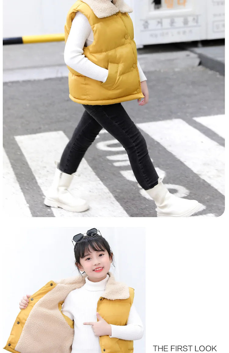 Autumn Winter New Boys Girls Sleeveless Hooded Vest Jacket Cartoon Print Coat Kids Warm Vest Outwear Clothes