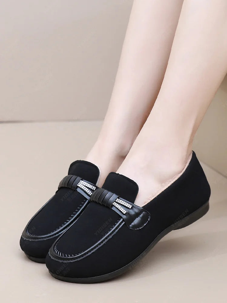 Women Winter Casual Shoes New Soft Flat Non-slip Loafers Fashion Comfort Warm Plush Slip on Female Cotton Shoes