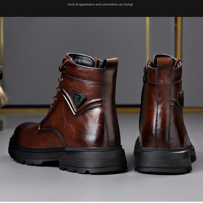 Autumn Winter Side Zipper Genuine Leather Boots for Men Fashion Casual Warm Cotton Work Shoes Man New Designer Ankle Boots Male