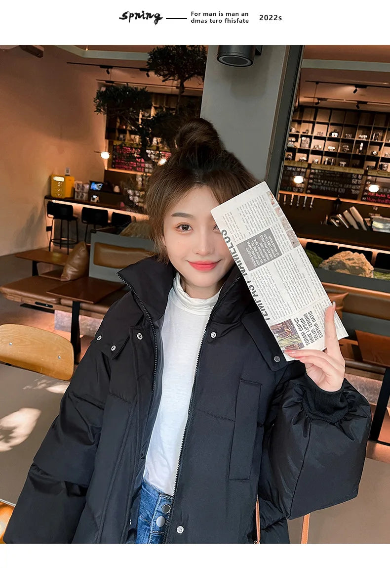 Vielleicht 2025 Korean Jacket Women Winter X-long Parkas Solid Hooded Thicken Warm Female Snow Wear Coat Padded Loose Clothes