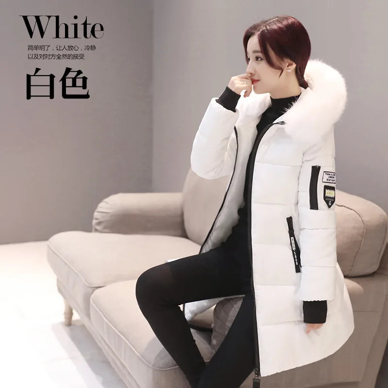 Winter Women Coat Mid-length Parkas Warm Hooded Cotton-padded Jacket Zipper Pockets Slim Thick Puffer Jacket Winter Clothes New
