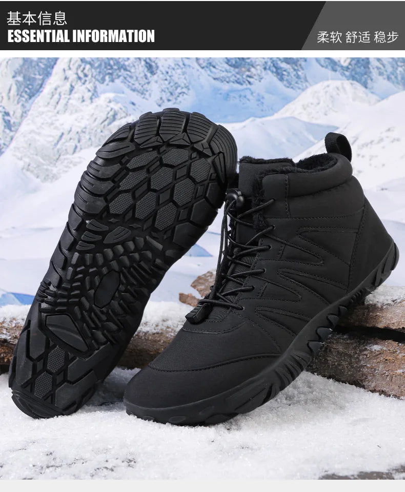 New Outdoor Sports Cotton Shoes With Plush Insulation Boots, Wear-Resistant And Non Slip Snow Boots, Winter Thick Couple Shoes