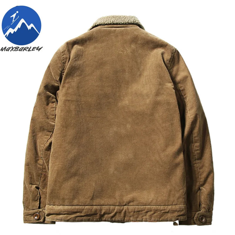 High Quality 2024 Jackets Men's Winter Plus Velvet Jacket Corduroy Tooling Casual Parka Korean Fashion Solid Color Cotton Jacket