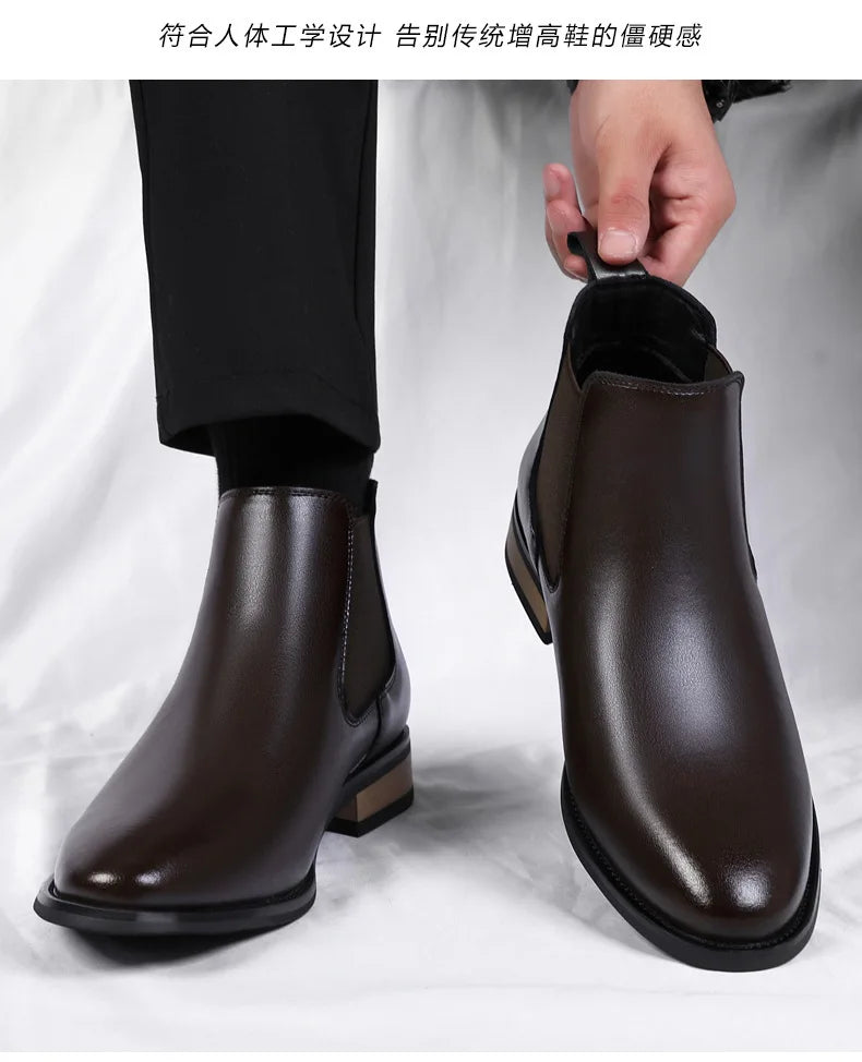 Winter New Men's Boots Genuine Leather Luxury Chelsea Boots Hidden Heels 6CM Height Increasing Shoes Man Outdoor Keep Warm Boots