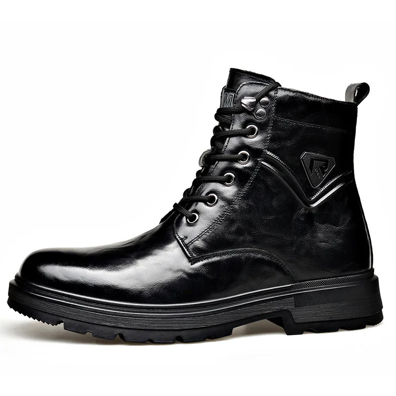 Autumn Winter Side Zipper Genuine Leather Boots for Men Fashion Casual Warm Cotton Work Shoes Man New Designer Ankle Boots Male