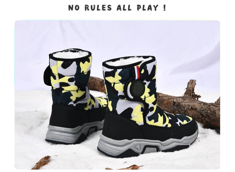 Winter Children Casual Shoes Girls Non-slip Warm Fur Snow Boots Boys Tactical Sneakers Kids Outdoor Footwear Padded Boots Female