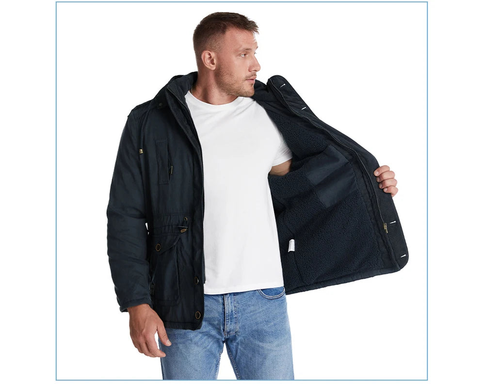 Winter Mens Fleece Warm Jackets Fashion Men Thicken Thermal Tactical Hooded Coats Men Outdoor Multi-pocket Windbreaker Jacket