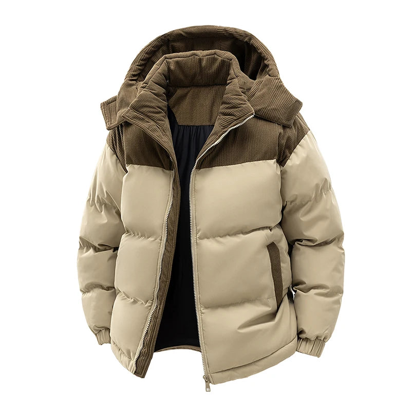 Winter Parka Jacket Men Removable Hood Thicken Keep Warm Cold Weather Windproof Coats Patchwork Cotton Padded Puffer Jacket