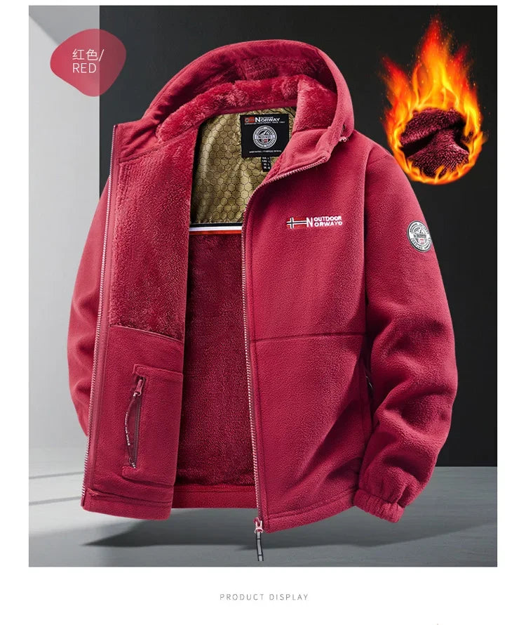 COMXZ 2025 Winter Fleece Jacket Mens England Thick Wool Coat Normcore Design Warm Fashion Hooded Jackets Snow Ski Suit Hoodie