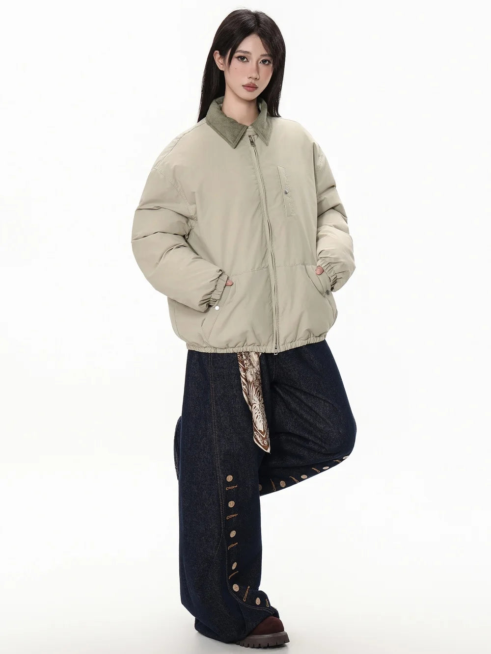 Women's Winter Down Padded Jacket Lapel Black Fashion Coat Winter Women Gray Women's Simple Solid Gray Winter Oversize Jacket