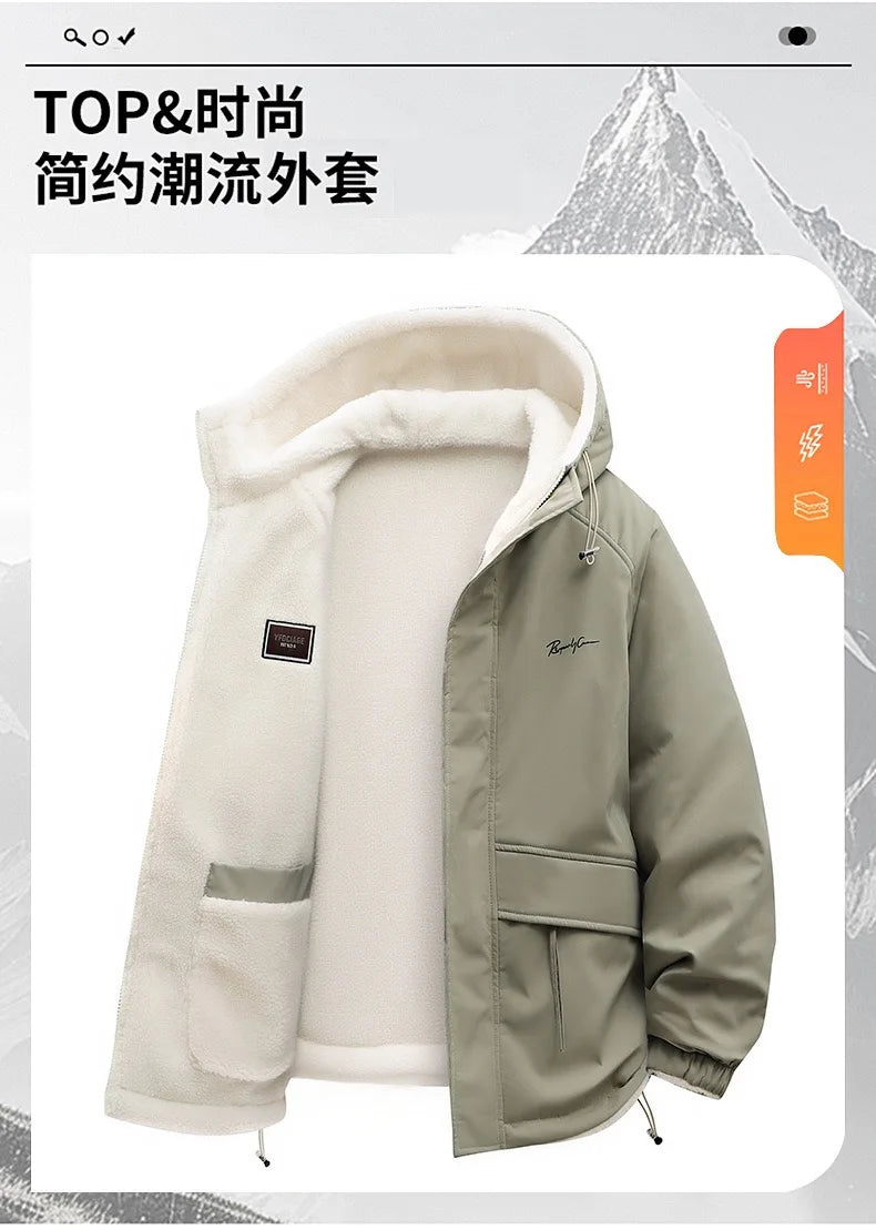 Winter Fashion Trend With Thick Fleece and Warm Hooded Jacket For Men's Casual Loose Sports Plus Large Size High-Quality Jacket