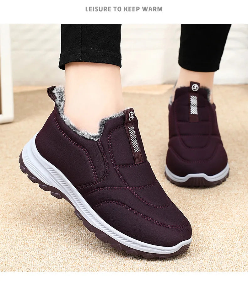 Women's Boots 2025 Winter Shoes For Women Ankle Boots Warm Fur Botas Mujer Waterproof Low Heels Snow Boots Winter Flat Shoes