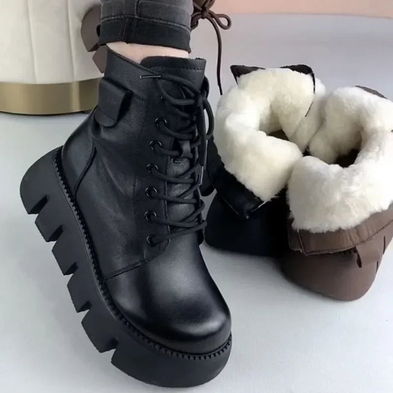 Snow Boots Womens Shoes 2025 New Boots Warm Wool Platform Shoes Thickened Cotton Shoes Cold Winter Round Toe Platform Boots