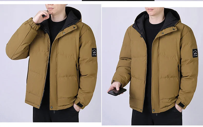 Fashion Trend with Hood Parkas for Men Quality Comfortable Thicken Warm Outerwear Solid Color Windproof Male Clothes Winter New