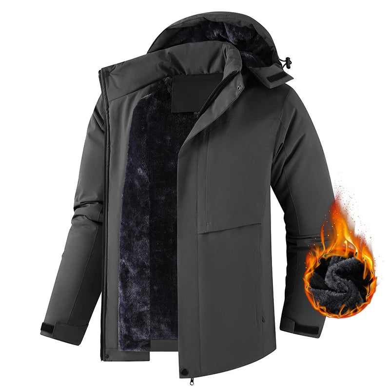 Winter Men Warm Waterproof Jackes Coat Mens Windproof Fleece Thicken Jacket Parkas Man Outdoor Casual Hooded Coat Jackets Male