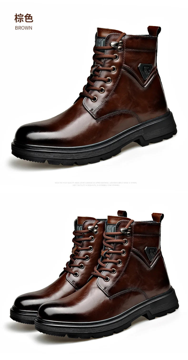 Autumn Winter Side Zipper Genuine Leather Boots for Men Fashion Casual Warm Cotton Work Shoes Man New Designer Ankle Boots Male