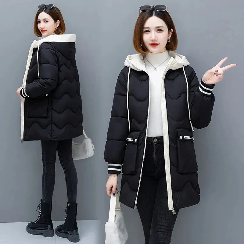 Long Winter Jacket Women Down Cotton Coats 2024 New Cotton Padded Puffer Parka Coat Women Hooded Outwear Thicken Warm Jacket 4XL