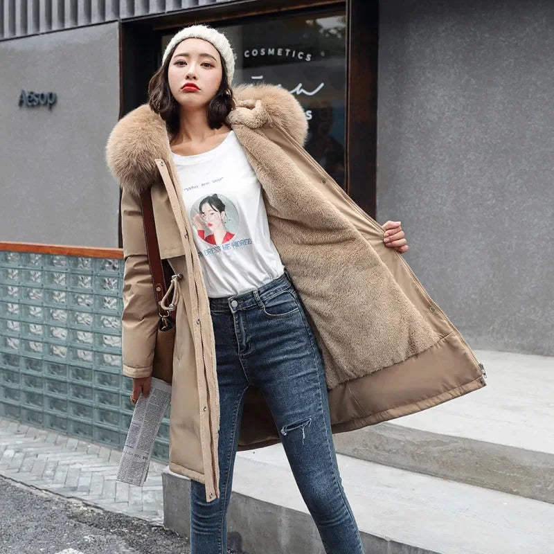 Winter Jacket 2025 New Women Parka Clothes Long Coat Wool Liner Hooded Jacket Fur Collar Thick Warm Snow Wear Padded Parka 6XL
