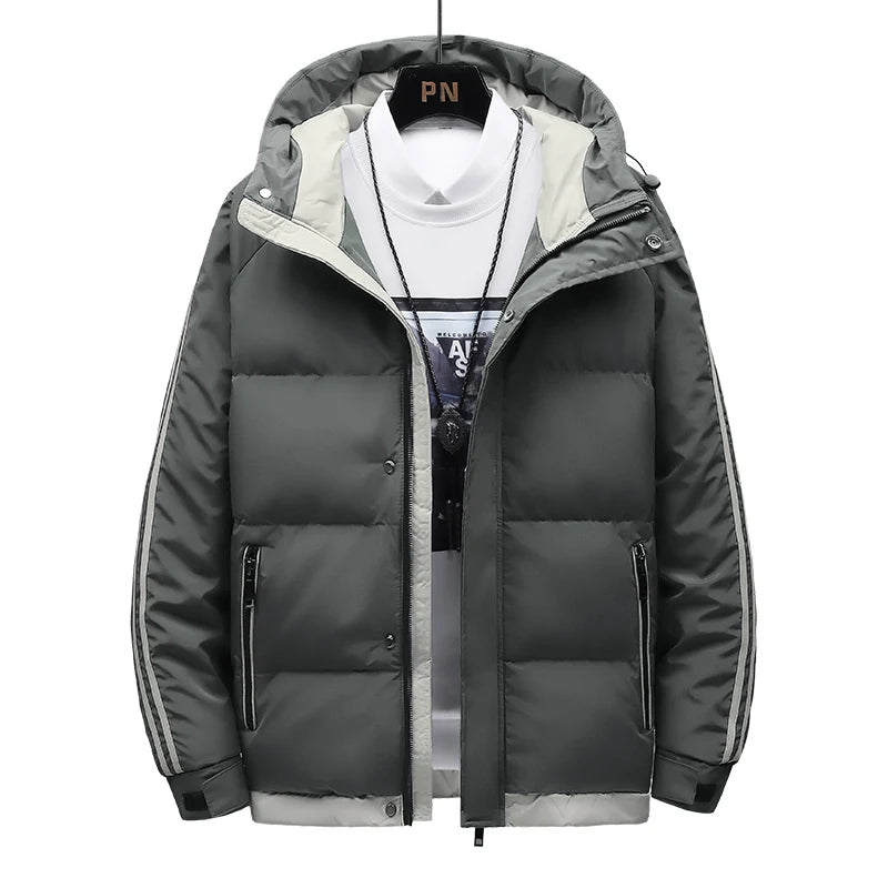 Men's Winter Warm Padded Jacket with Hood Casual Thickened Coat for Autumn Winter Outdoor Windproof Warm Outerwear