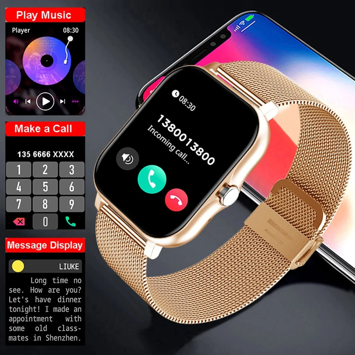 Smart Watch 2.01‘’ Full Touch Amoled BT Call Sport Waterproof Watches Heart Rate Blood Pressure SmartWatch for Men Women