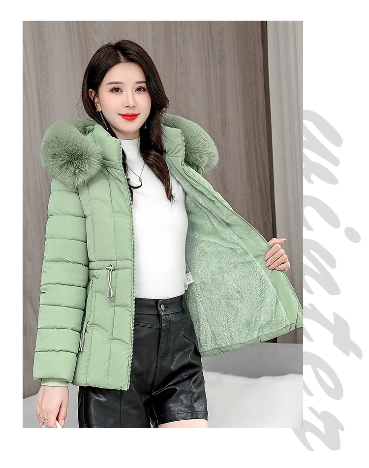 Winter 2025 New Down Jacket Women Parkas Fashion High-Quality Warm Cotton Padded Coat Ladies Short Overcoat Hooded Overwear Tops