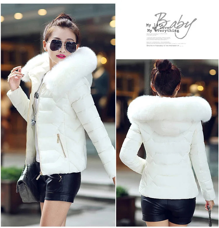 Autumn Winter Women Short Cotton Coat 2025 New Women Cotton Coat Large Fur Collar Parkas Large Size Women'S Cotton Padded Jacket