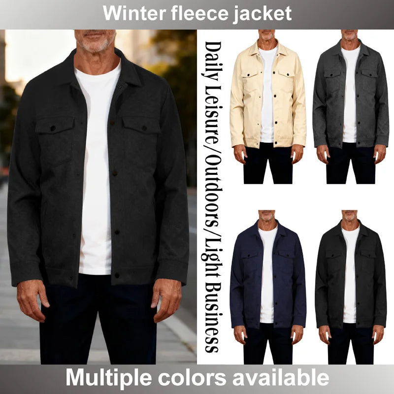Men's winter fleece jacket - multi pocket, soft and warm casual outerwear, suitable for daily/outdoor/business leisure occasions