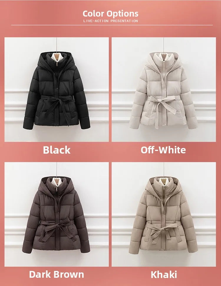 Slimming ort down Cotton Jaet Women's Thiened Winter Coat with Hood Dstring Waist Sli Outerwear for Ladies