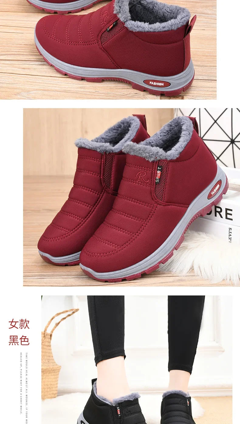 Winter 2025 new men's and women's cotton shoes with thick velvet and warm snow boots windproof couple's short boots anti slip