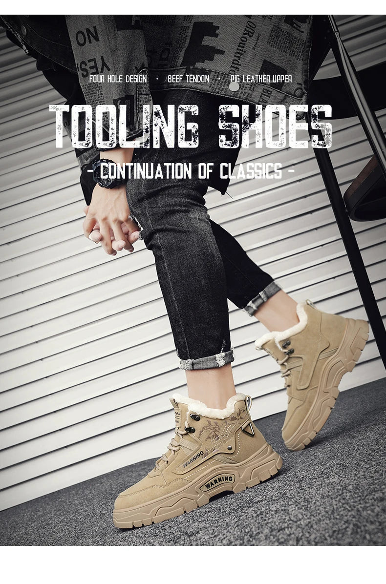 Men's boots winter new warm and velvet cotton boots non-slip comfortable casual boots fashion youth Joker outdoor high-top boots