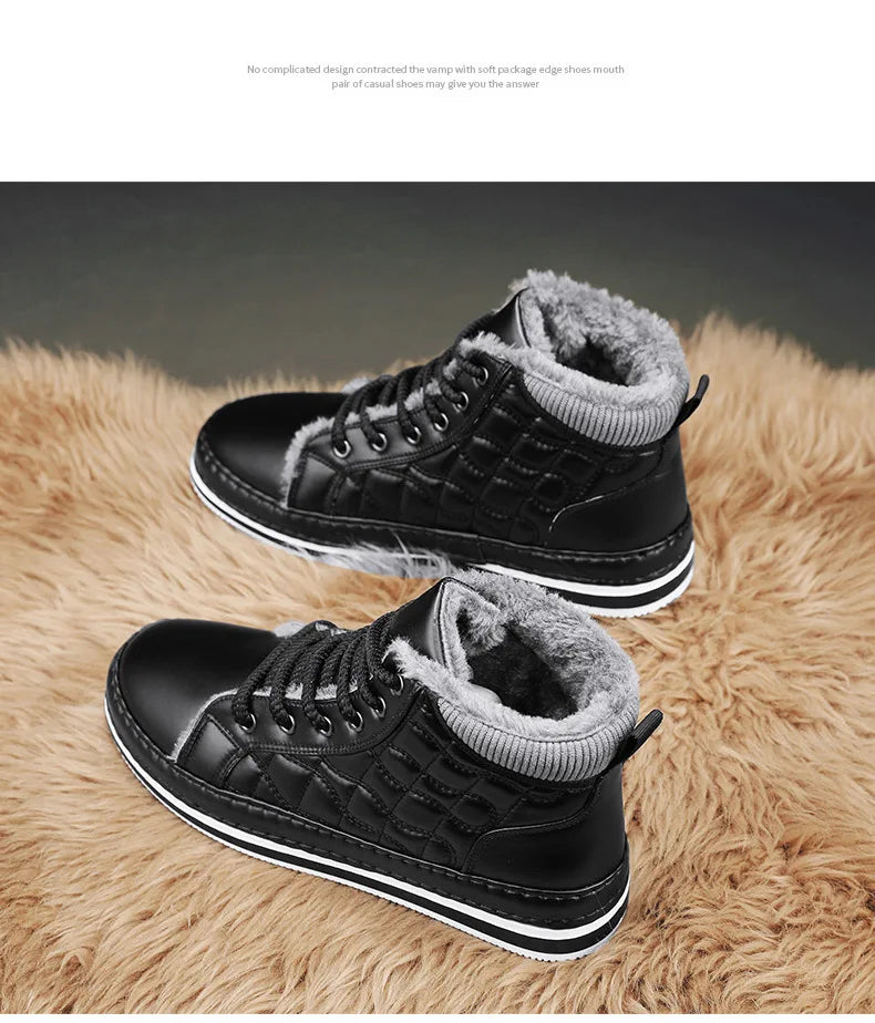 Winter New Shoes for Men Fur Boots High Tops Leather Warm Plush Casual Shoes Outdoor Snow Boots