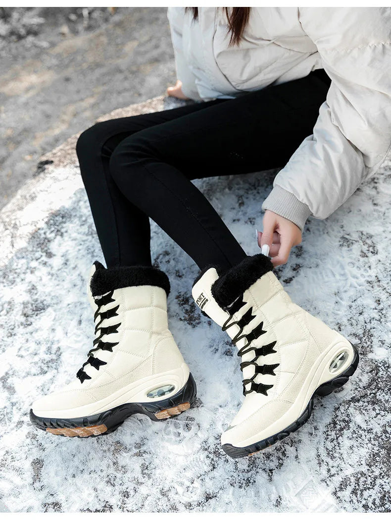 Winter Hiking Boots Shoes for Women Platform Fur Warm Snow Boots Waterproof Slip on Women Comfortable Outdoor Ankle Boots Winter