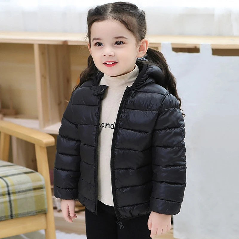 Boys Girls Lightweight Down Jacket Baby Hooded  Zipper Coats Autumn Winter Warm Outerwear 0-5 Years Kids Christmas Birthday Gift